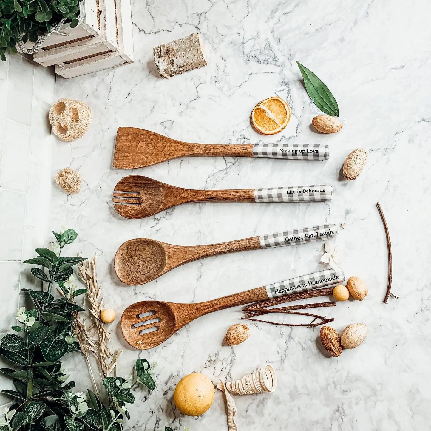 Wooden Serving Spoons Set of 4 With Sayings