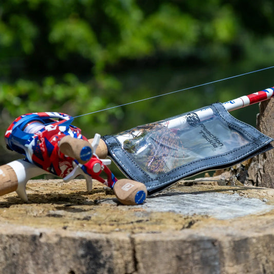 Reaction Tackle Fishing Lure Wraps for All Sizes in a clear vinyl sleeve on a rod on Tampa Home & Garden Store