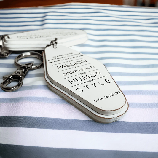 Inspirational wooden keychain with messages, whitewashed finish, Gia Roma brand on Tampa Home & Garden Store