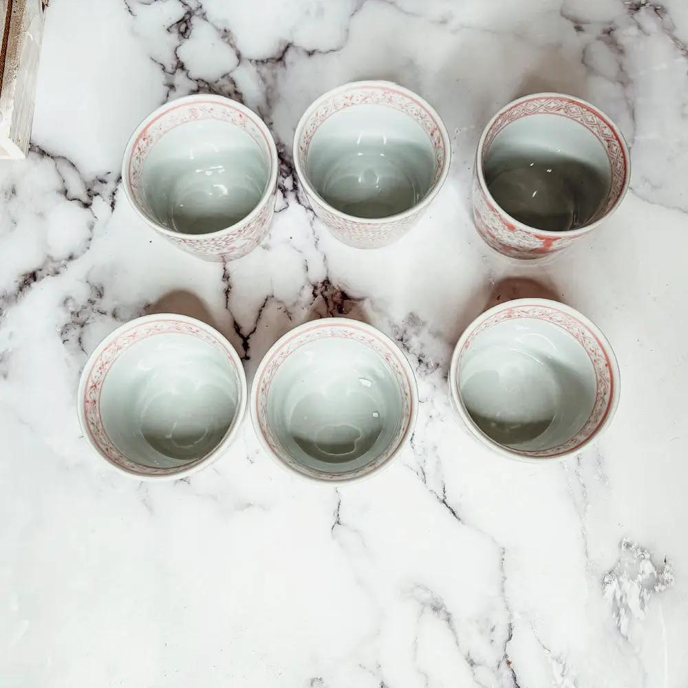 Mini pink cachepots hand painted porcelain six small pots with pink rims and pale interiors on Tampa Home & Garden Store