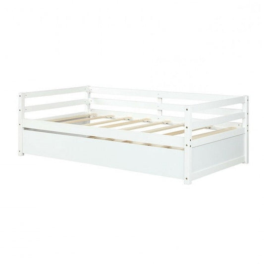 Twin/Twin Dorm Style Trundle Daybed Platform Bed Frame in White - Tampa Home & Garden Store