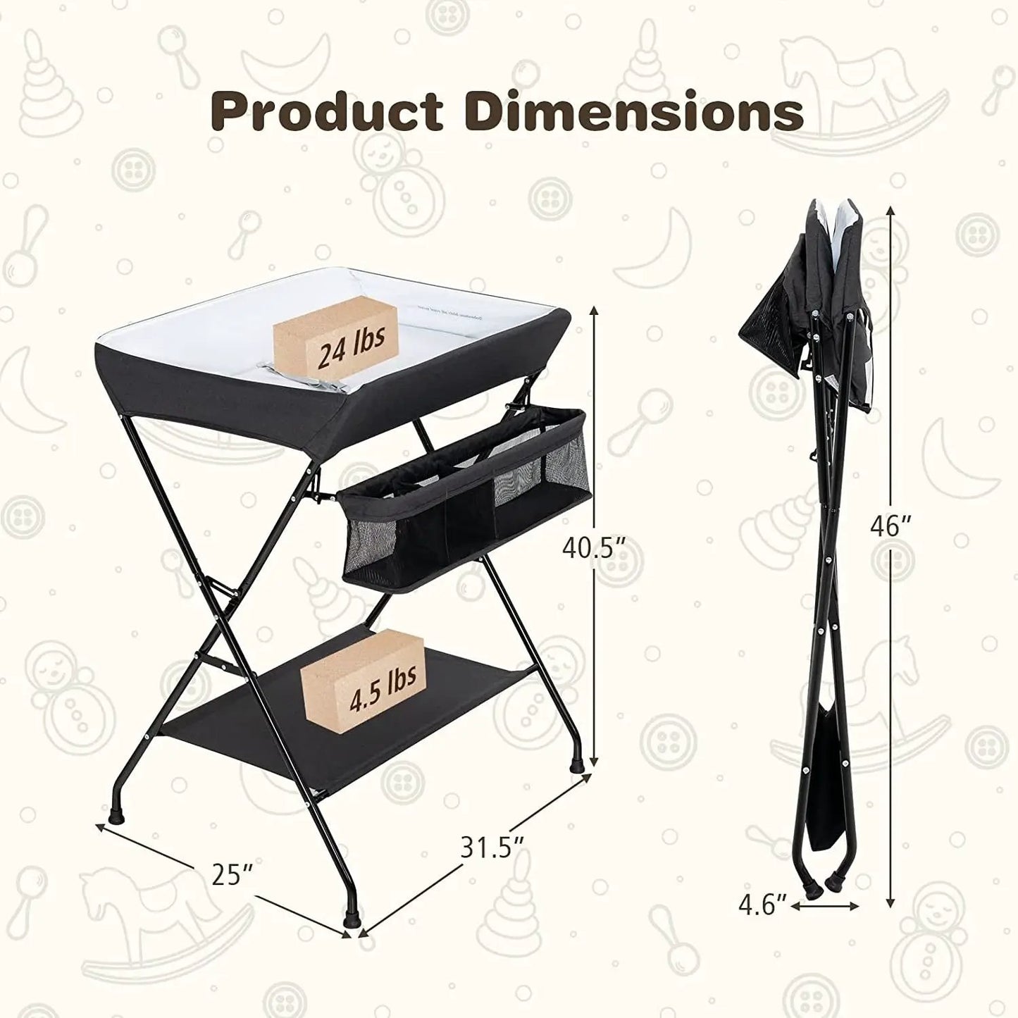 Black Folding Wide Nursery Diaper Baby Changing Table - Tampa Home & Garden Store