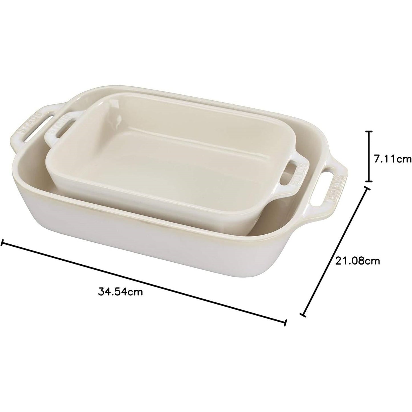 2 Piece Ceramic Stoneware Baking Dish Set in Ivory Cream Beige