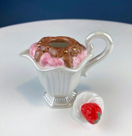 Fitz and Floyd porcelain ice cream shaped creamer teapot with pink ice cream detail on Tampa Home & Garden Store