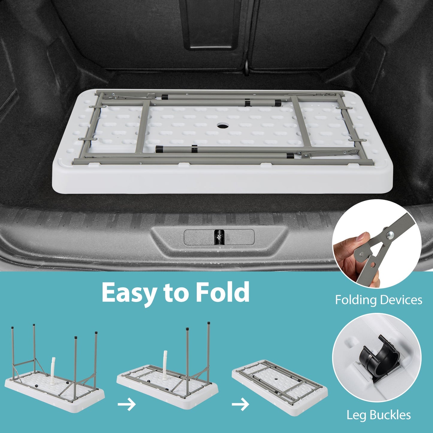 Mesa Plegable Enfriadora de Hielo de 4 Pies con Fregadero Grande - Blanca
