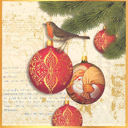 Ideal Home Range Christmas baubles set: red ornaments with gold filigree and Santa image on Tampa Home & Garden Store
