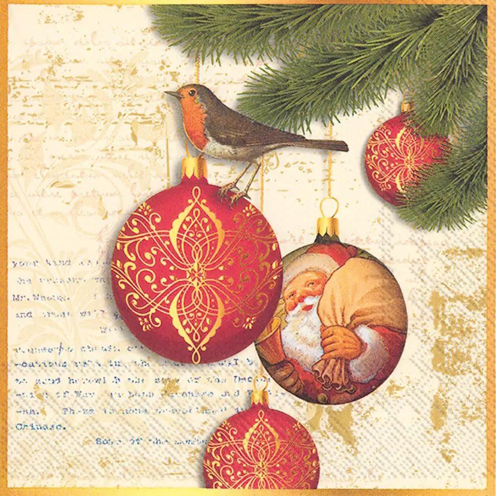 Ideal Home Range Christmas baubles napkin set with 3 red and gold ornaments Country Loft on Tampa Home & Garden Store