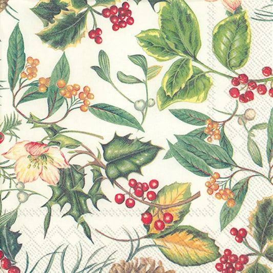 Ideal Home Range Christmas Branches Cream Napkin by The Country Christmas Loft, paper napkin on Tampa Home & Garden Store
