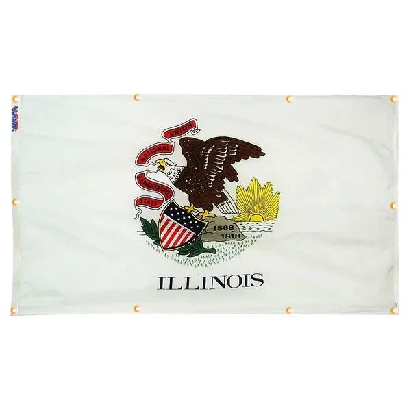 Illinois flag with grommets for wall hanging featuring state seal on white flag on Tampa Home & Garden Store