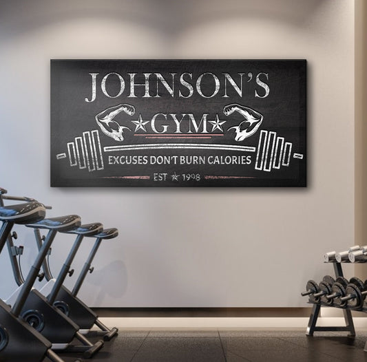 Gym Sign II canvas by Tailored Canvases, black chalkboard-style crafting canvas for gym decor on Tampa Home & Garden Store