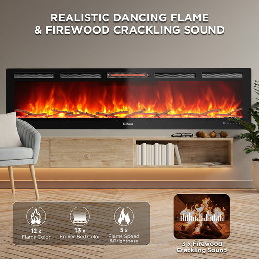 In Flames INF72W-3D WiFi Smart Wall Mounted Electric Fireplace - Tempered Glass - Tampa Home & Garden Store