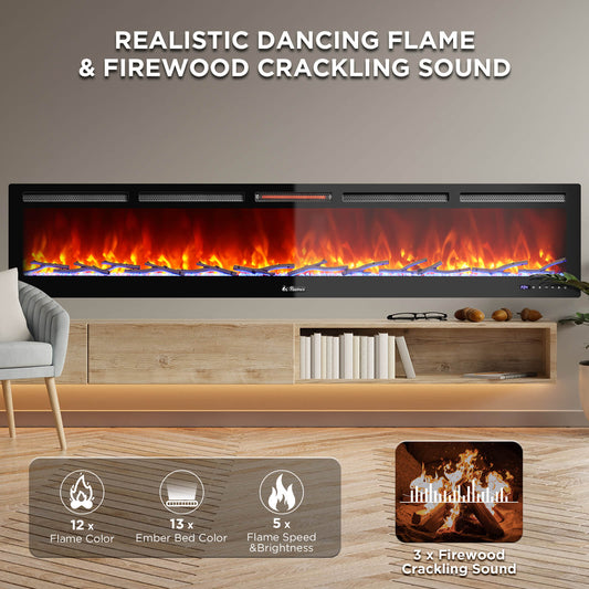 In Flames INF98W-3D WiFi Smart Wall Mounted Electric Fireplace - Tempered Glass - Tampa Home & Garden Store
