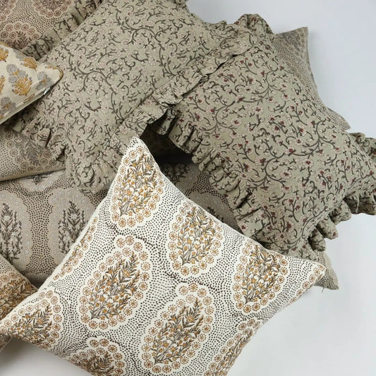 Inaya Linen Floral Throw Pillow Cover Beachwood by White Cliff Studio, set of 5 on Tampa Home & Garden Store