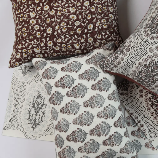 Inaya Linen Floral Throw Pillow Covers set of 4 in Ruby White by White Cliff Studio on Tampa Home & Garden Store