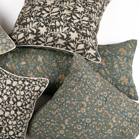Inaya Linen Floral Throw Pillow Cover, Teal - Tampa Home & Garden Store