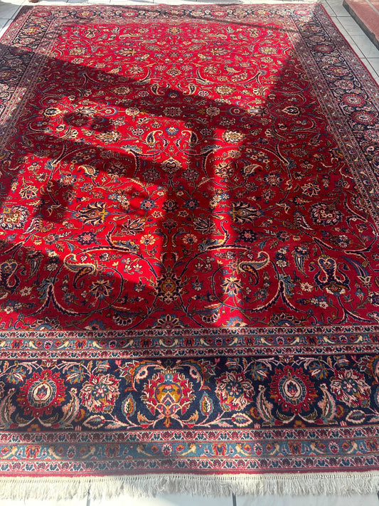 Persian Kashan Wool Rug All Over Red Handwoven area rug with intricate floral motifs on Tampa Home & Garden Store