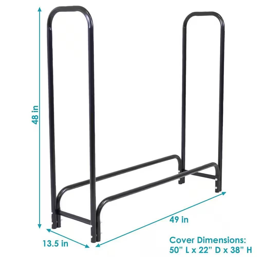 Indoor/Outdoor 4-Ft. Black Metal Firewood Rack with Cover - Tampa Home & Garden Store