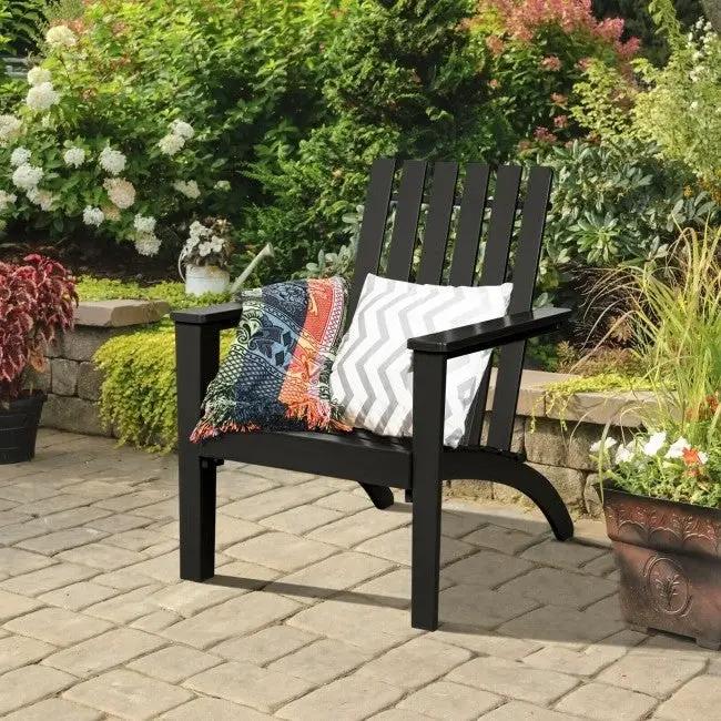Indoor Outdoor Acacia Wood Adirondack Chair in black with cushions on Tampa Home & Garden Store