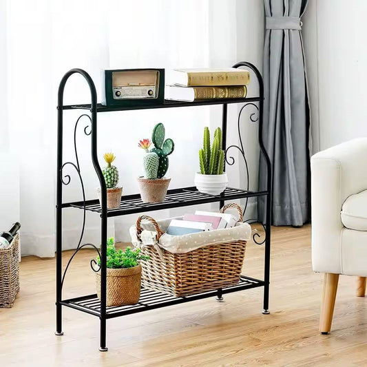 Indoor/Outdoor Black Metal 3-Tier Bookcase Plant Stand Shelving Rack - Tampa Home & Garden Store