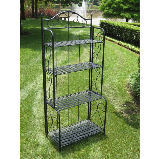 Indoor Outdoor Folding Black Metal Bakers Rack with 4-Tier Lattice Shelves - Tampa Home & Garden Store