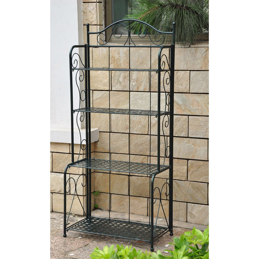 Indoor / Outdoor Folding Iron 4-Shelf Bakers Rack in Bronze with Lattice Shelves - Tampa Home & Garden Store