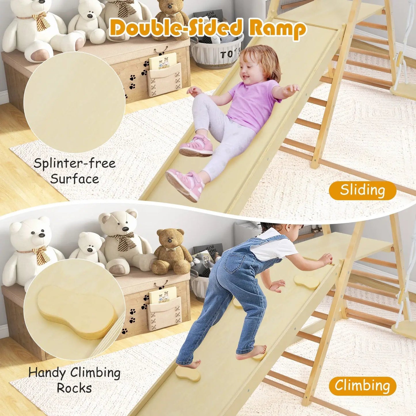 5-in-1 Indoor Jungle Gym Foldable Climber Playset with Fun Slide and Adjustable Swing - Tampa Home & Garden Store