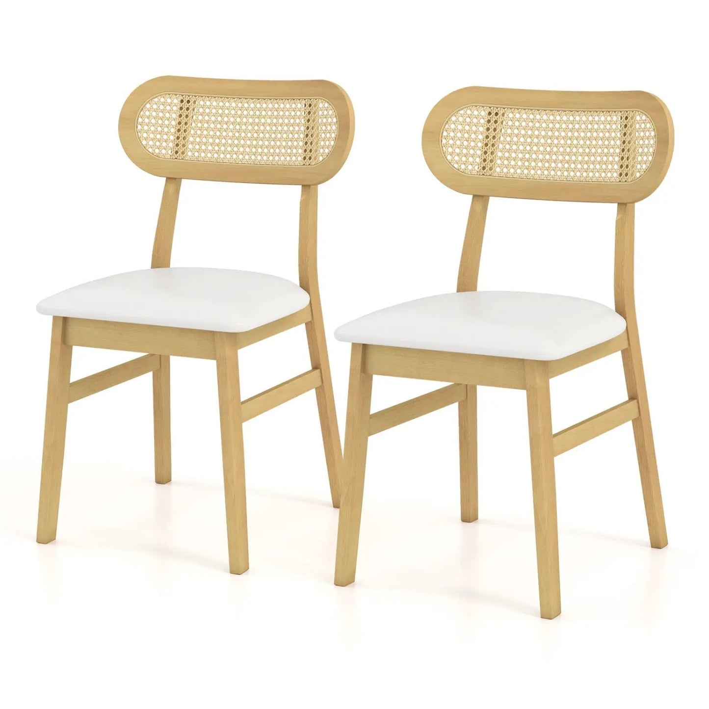 Indoor Mid Century Wood Dining Chairs set of 2 with caned backs and white seats DirectDeals on Tampa Home & Garden Store