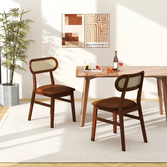 DirectDeals Indoor Mid Century Wood Dining Chairs Set of 2 with caned backs in walnut on Tampa Home & Garden Store