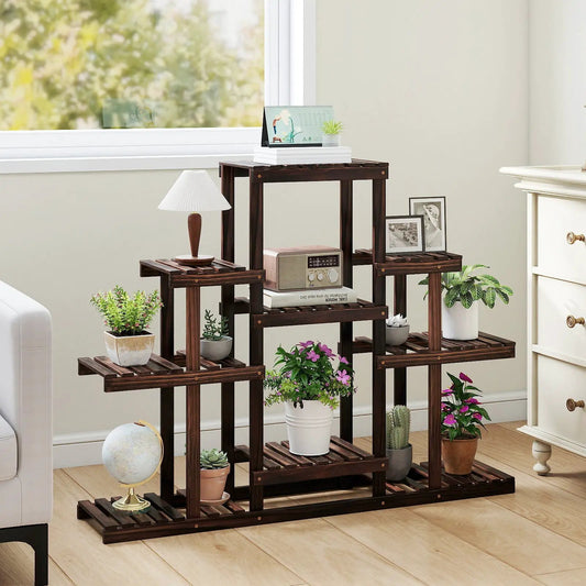 Indoor Outdoor Wood Plant Stand Multi-Tier Corner by DirectDeals, dark brown finish on Tampa Home & Garden Store