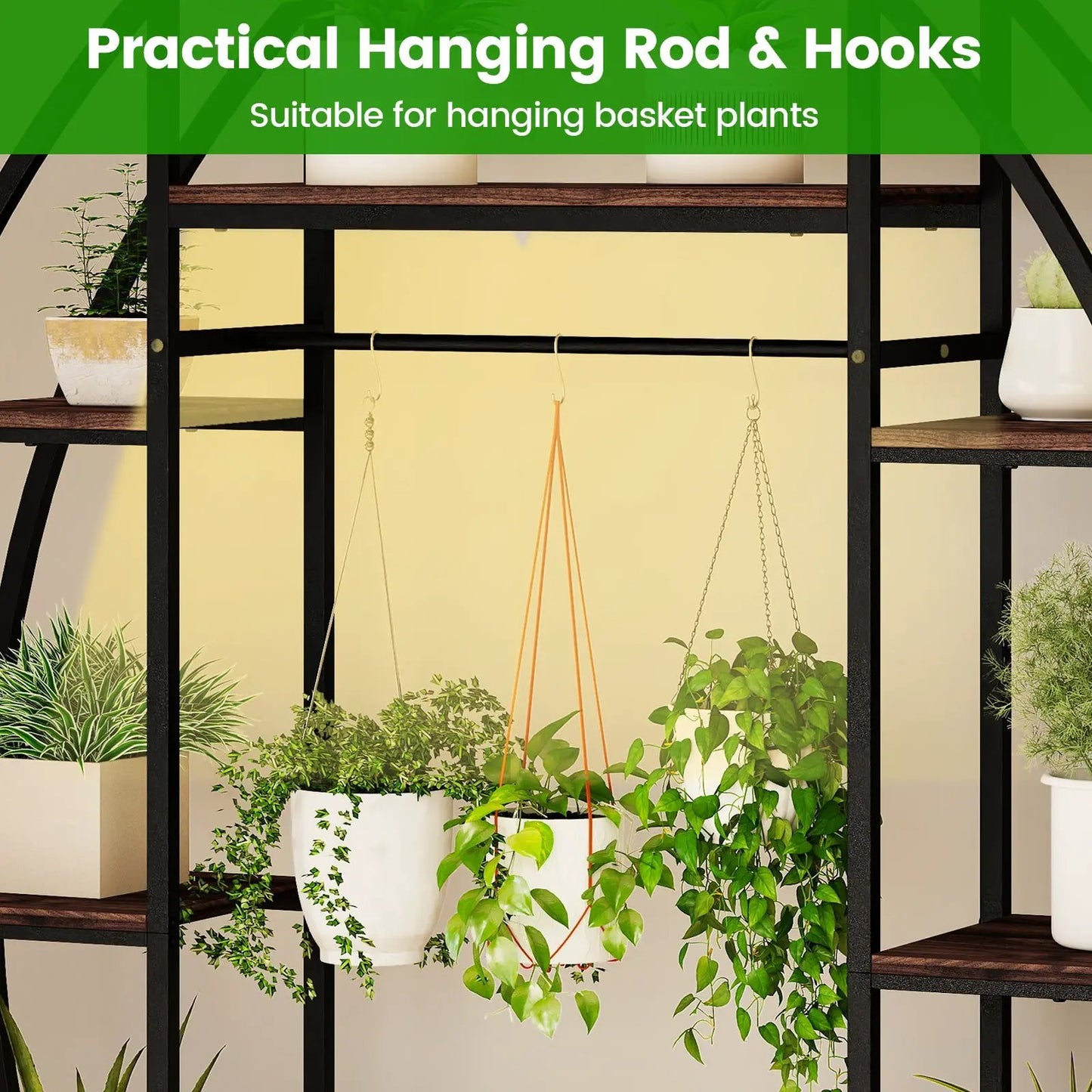63 inch tall 10-tier corner plant stand by DirectDeals, black metal frame with wood shelves on Tampa Home & Garden Store