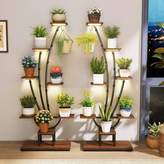 Indoor Plant Stand with Grow Lights Tall 8-Tier Corner Metal Plant Shelf - Tampa Home & Garden Store