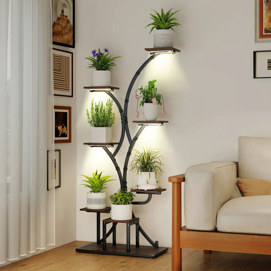 Indoor Plant Stand with Grow Lights 58" Tall 8-Tier Corner Metal Plant Shelf - Tampa Home & Garden Store