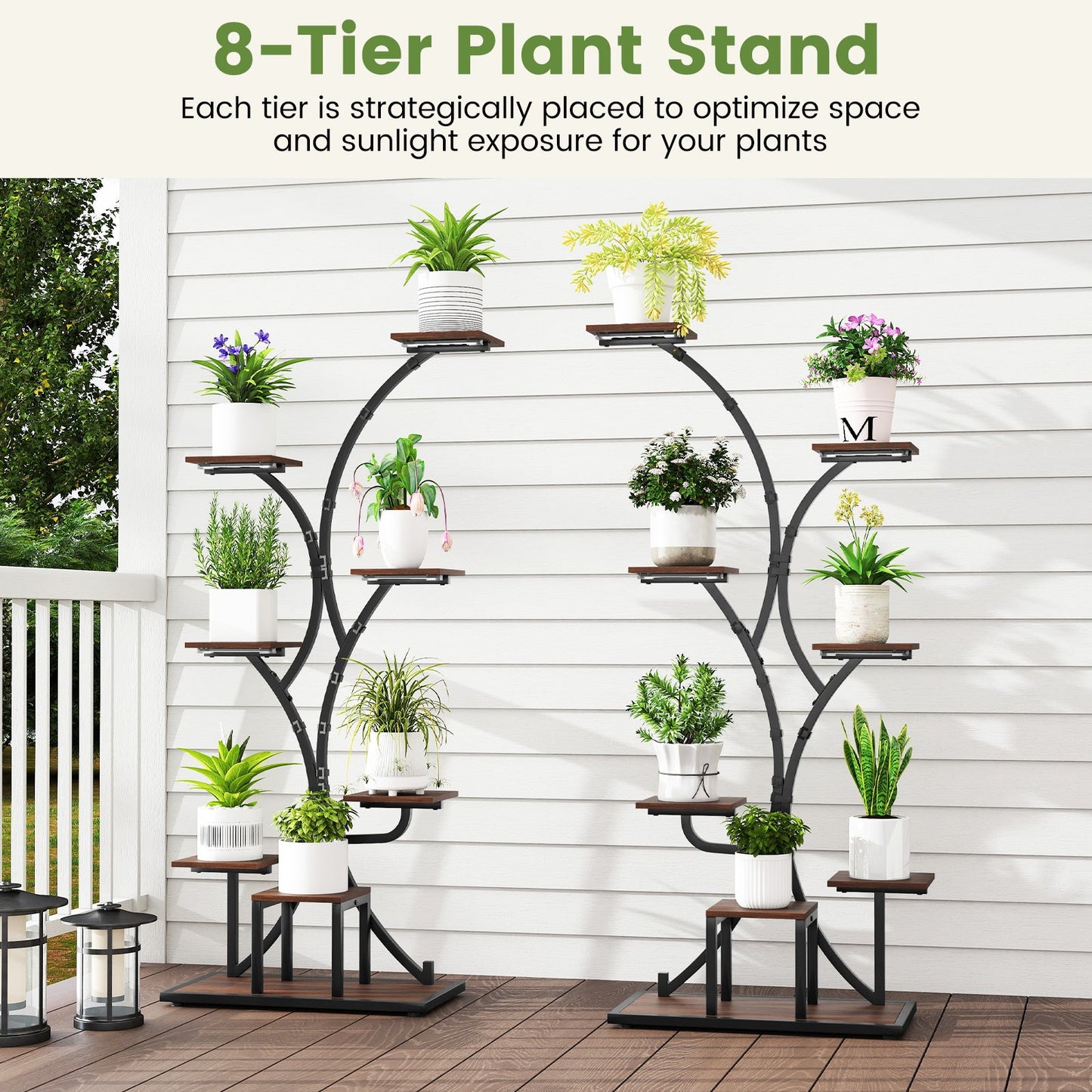 Indoor plant stand with grow lights DirectDeals, 58-inch tall 8-tier curved black metal frame on Tampa Home & Garden Store