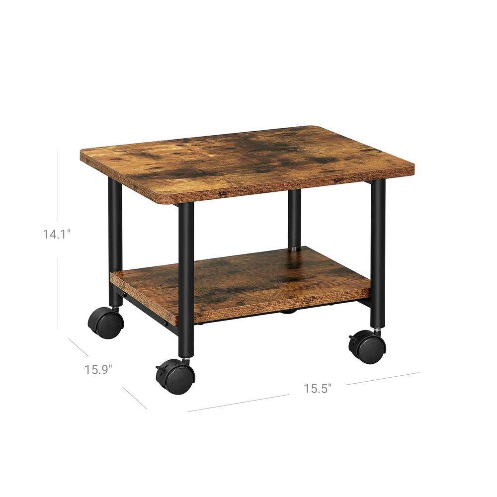 Industrial Black Metal Rustic Wood Printer Stand Cart with Bottom Paper Shelf - Tampa Home & Garden Store