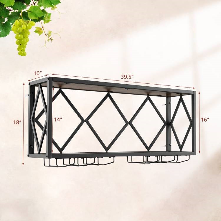 Industrial Rustic Brown Wood Metal Wall Mounted Wine Rack Shelf - Tampa Home & Garden Store
