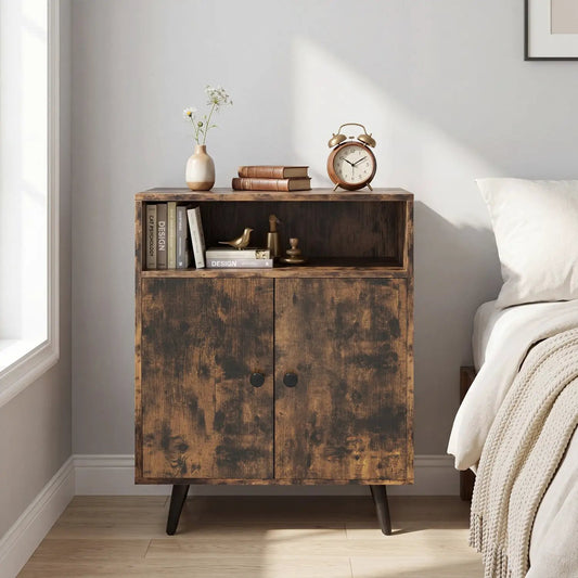 Cat Litter Box Enclosure with Storage Compartment in rustic wood finish open shelf and doors on Tampa Home & Garden Store