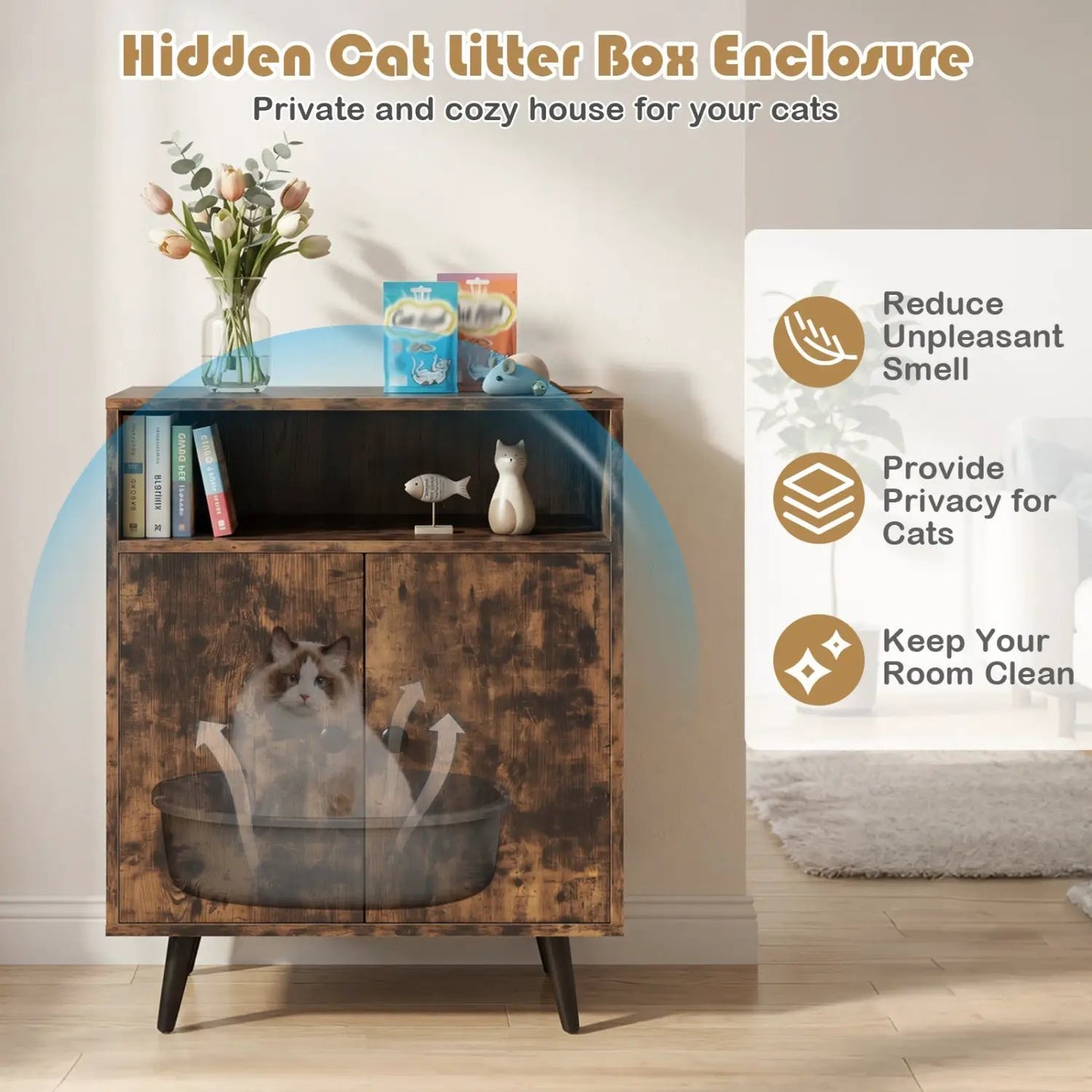 Cat Litter Box Enclosure with Storage Compartment DirectDeals rustic wood cabinet on Tampa Home & Garden Store