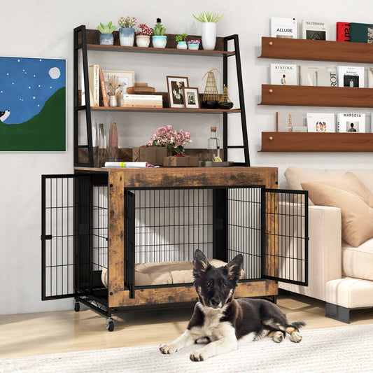 Industrial Dog Kennel Dog Crate Furniture with Storage Shelves - Tampa Home & Garden Store