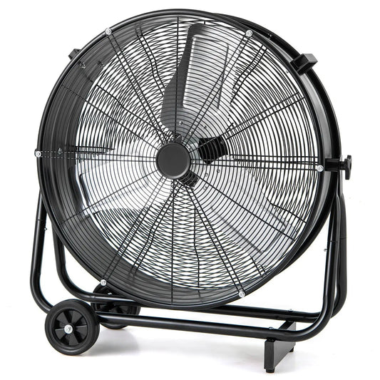Industrial drum fan with wheels and 360° tilt in black finish DirectDeals on Tampa Home & Garden Store