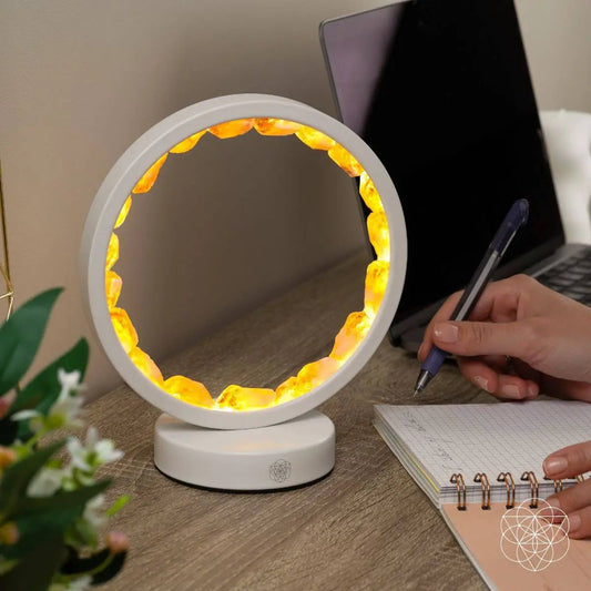 Citrine Lamp of Manifestation night light with amber citrine stones in a circular frame on Tampa Home & Garden Store