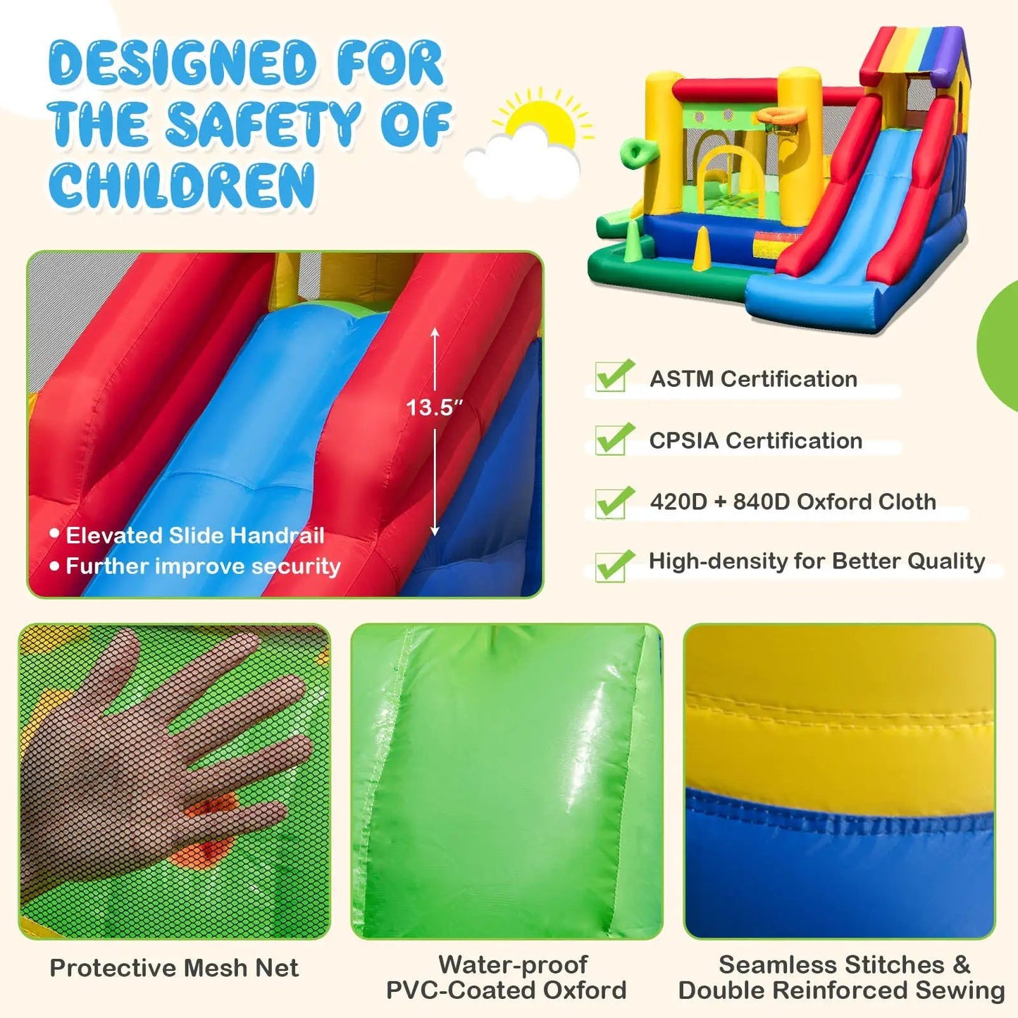 Inflatable bounce castle by DirectDeals with dual slides and 735W blower on Tampa Home & Garden Store