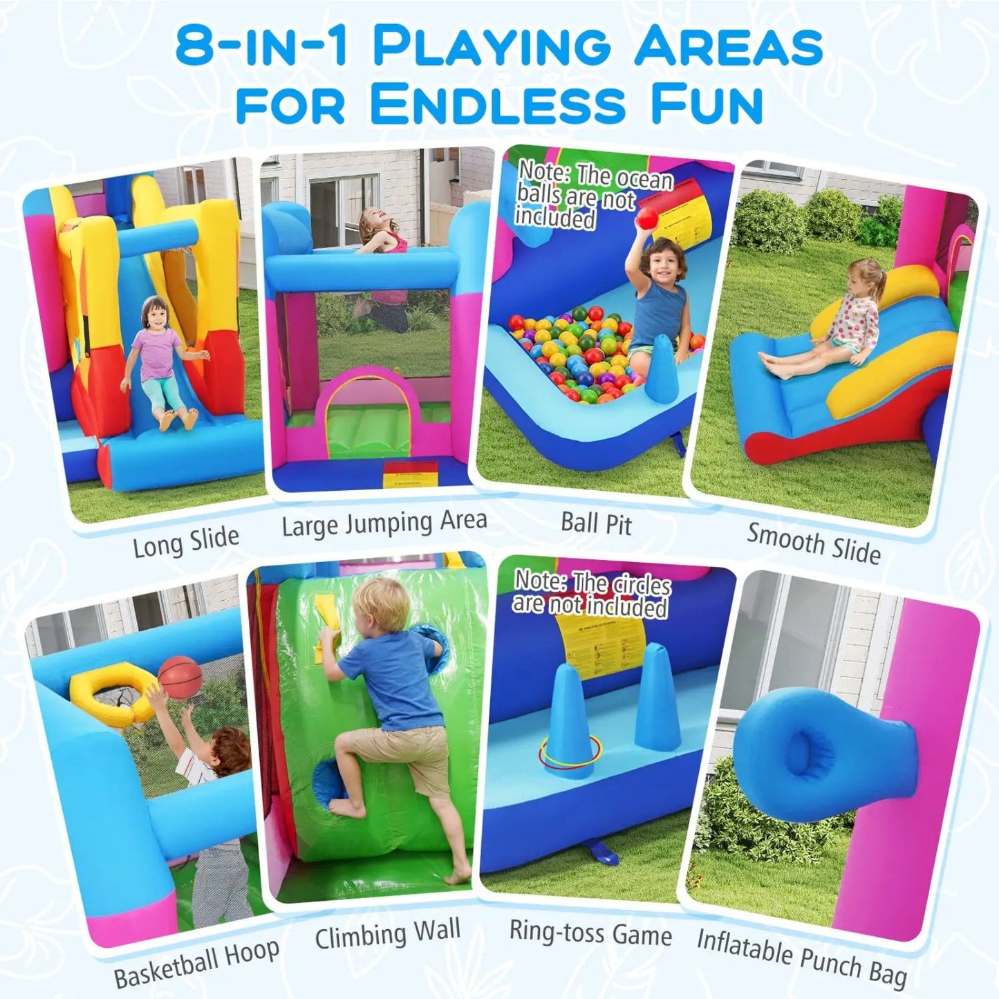 Inflatable Bounce House 8 in 1 Excavator Theme