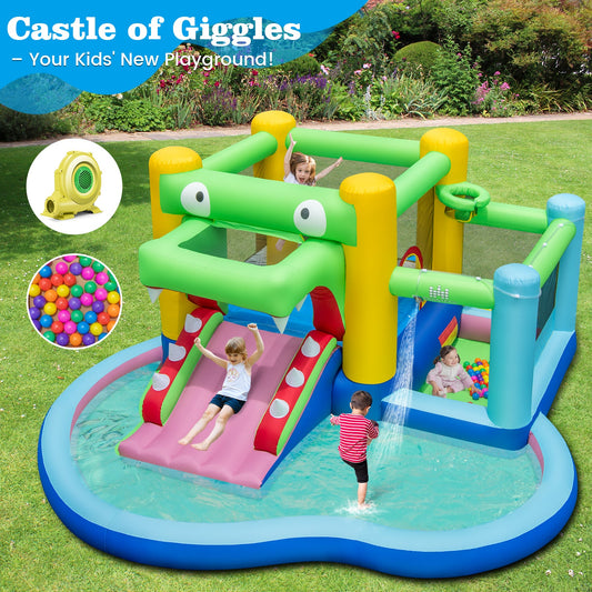 Inflatable Bounce House with Slide and Splash Pooland and 680W Blower - Tampa Home & Garden Store