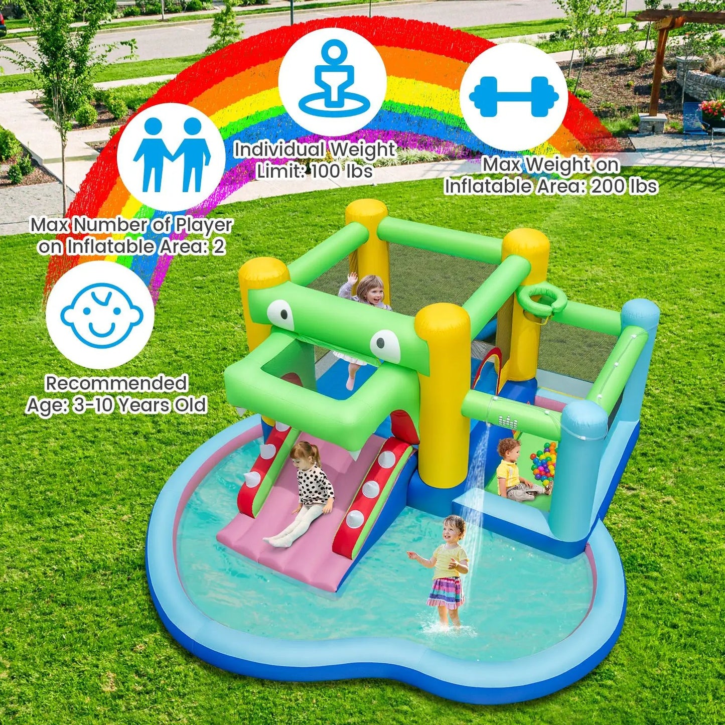 Inflatable Bounce House With Slide and Splash Pool DirectDeals, 2 players max, ages 3–10 on Tampa Home & Garden Store