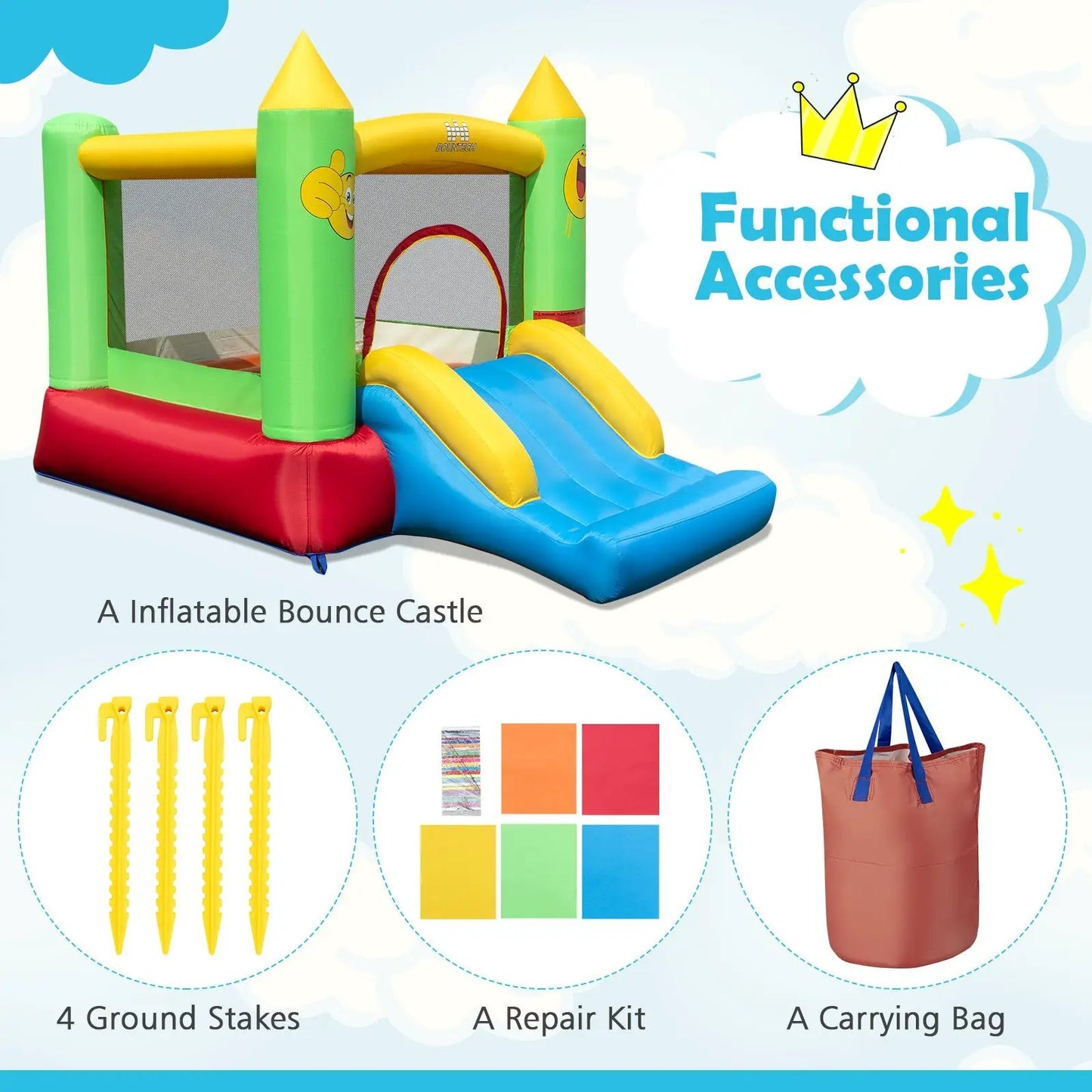 Inflatable Bounce House with Slide for Kids, green/yellow castle with blue slide DirectDeals on Tampa Home & Garden Store