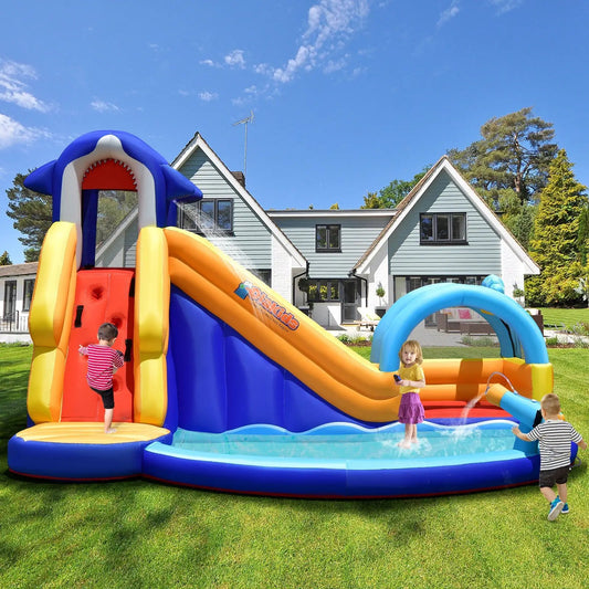DirectDeals inflatable bouncy house with slide and splash pool, blue and yellow on Tampa Home & Garden Store