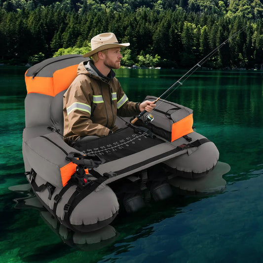 Inflatable fishing float tube grey/orange with shoulder straps on Tampa Home & Garden Store