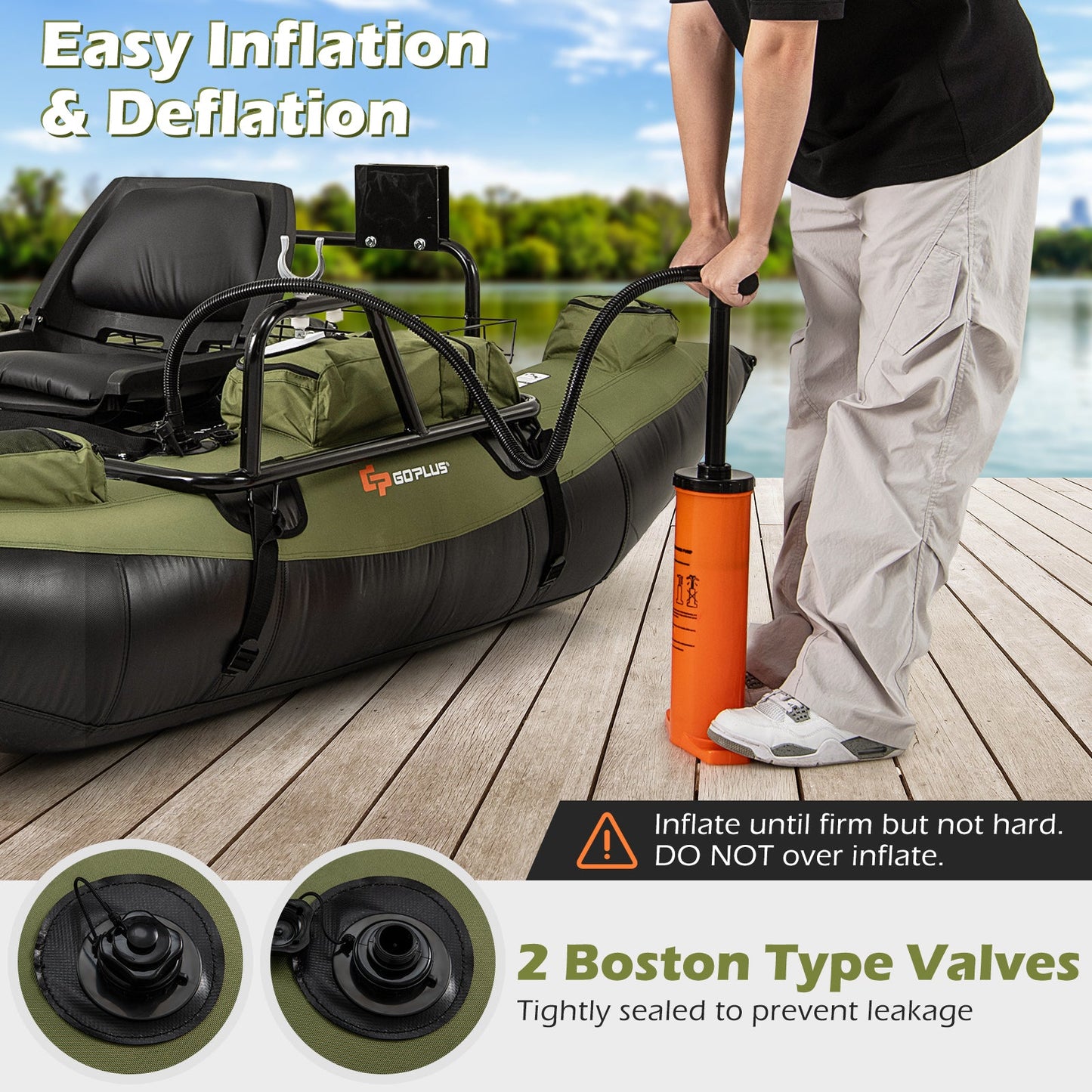 GoPlus inflatable fishing float tube with padded seat in green on Tampa Home & Garden Store