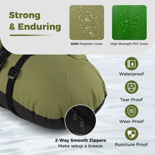 Inflatable Float Tube with Adjustable Rod Holder, 600D polyester cover and PVC cores on Tampa Home & Garden Store