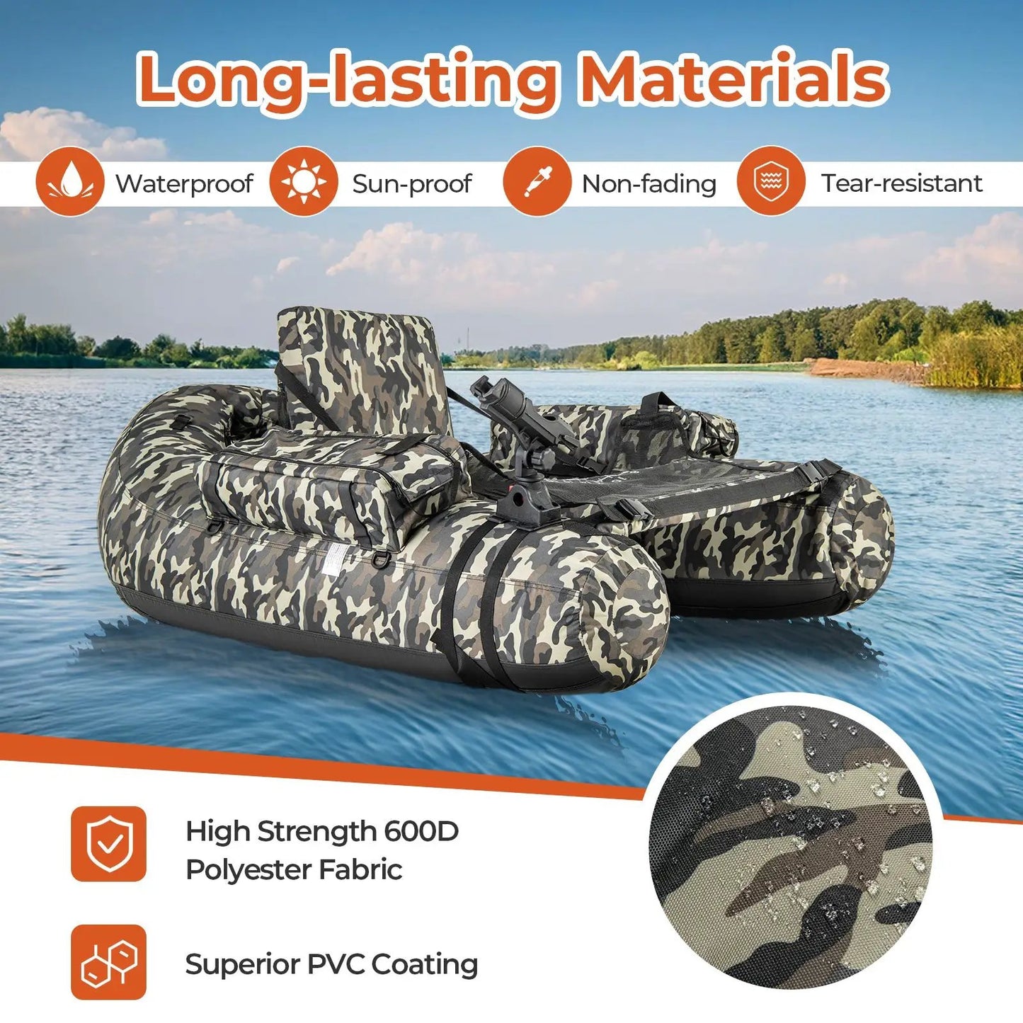 Inflatable camouflage float tubes with fish ruler rod holder and storage pockets, 2-pack on Tampa Home & Garden Store